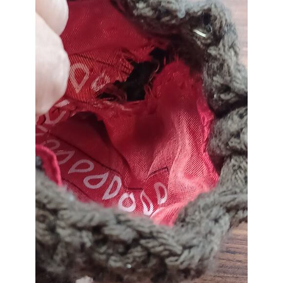 Crocheted SKULL Purse Brown & White Handmade SKULLS CHARMS RED BANDANA LINING - Picture 8 of 11